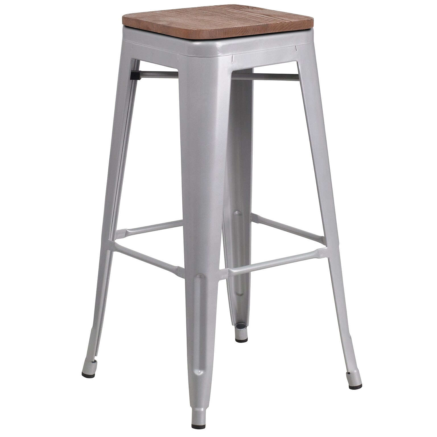 Flash Furniture Lily Industrial Metal Barstool without Back, Silver (CH3132030SILW)