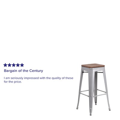 Flash Furniture Lily Industrial Metal Barstool without Back, Silver (CH3132030SILW)
