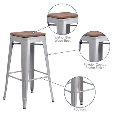 Flash Furniture Lily Industrial Metal Barstool without Back, Silver (CH3132030SILW)