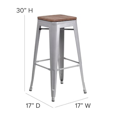 Flash Furniture Lily Industrial Metal Barstool without Back, Silver (CH3132030SILW)