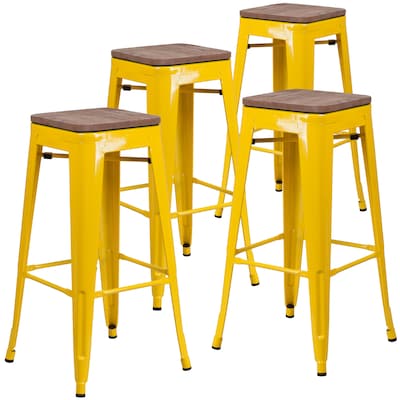 Flash Furniture Lily Industrial Metal Barstool without Back, Yellow, 4-Pieces/Pack (4CH3132030YLW)