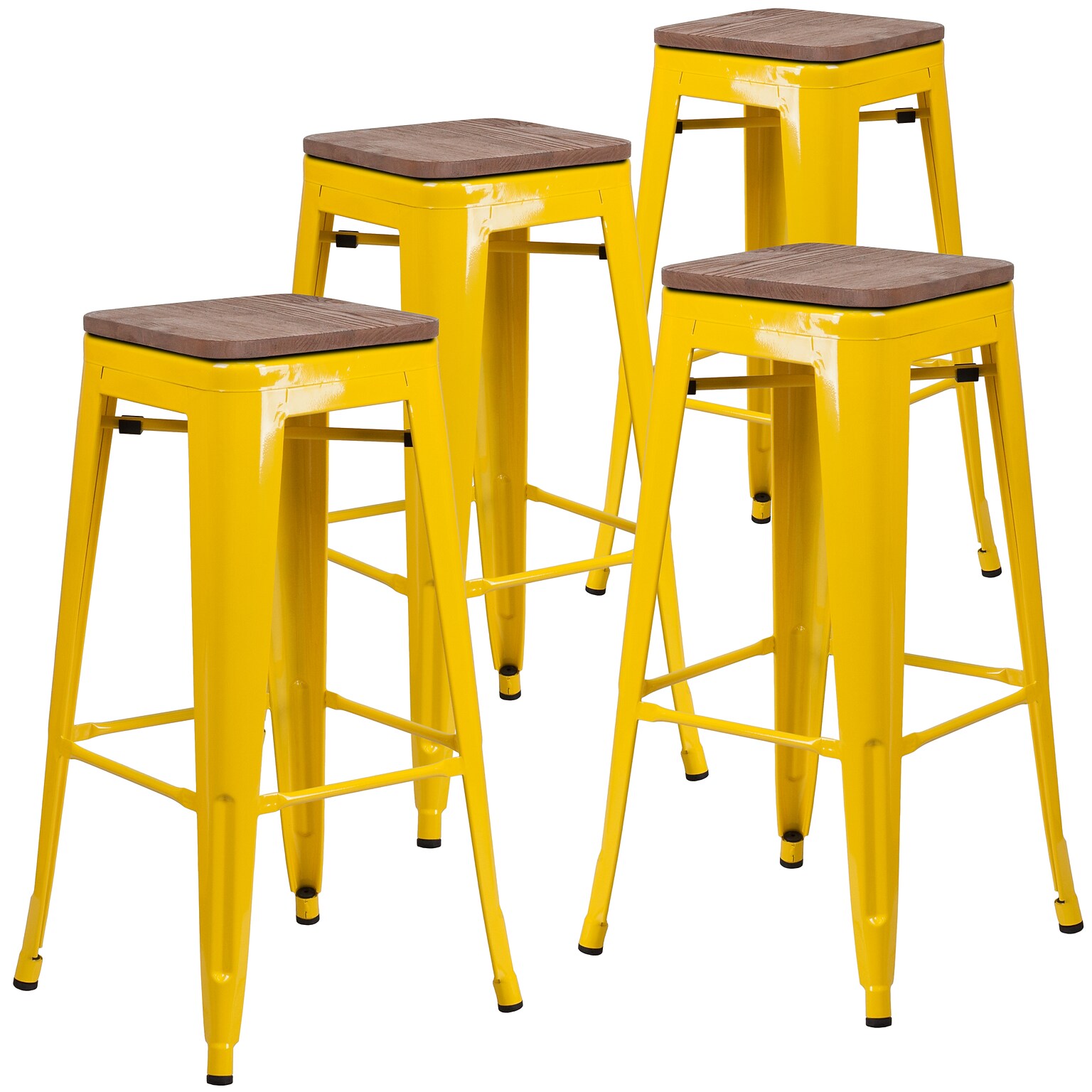 Flash Furniture Lily Industrial Metal Barstool without Back, Yellow, 4-Pieces/Pack (4CH3132030YLW)