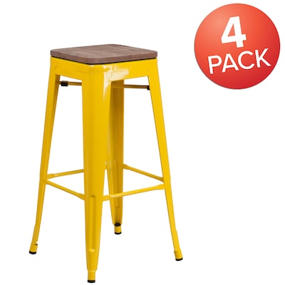 Flash Furniture Lily Industrial Metal Barstool without Back, Yellow, 4-Pieces/Pack (4CH3132030YLW)