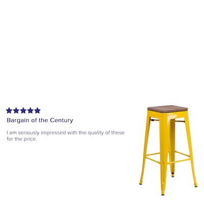 Flash Furniture Lily Industrial Metal Barstool without Back, Yellow, 4-Pieces/Pack (4CH3132030YLW)