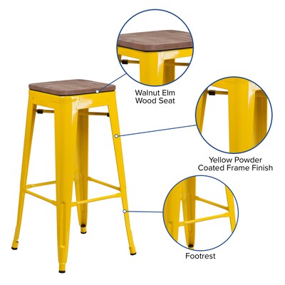 Flash Furniture Lily Industrial Metal Barstool without Back, Yellow, 4-Pieces/Pack (4CH3132030YLW)