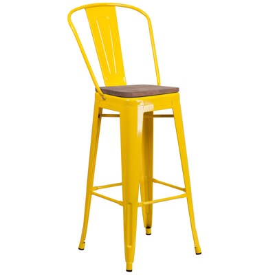 Flash Furniture Lily Contemporary Metal Vertical Back Barstool, Yellow (CH3132030GBYLW)