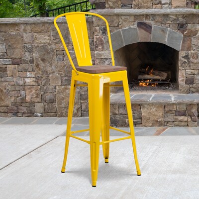 Flash Furniture Lily Contemporary Metal Vertical Back Barstool, Yellow (CH3132030GBYLW)
