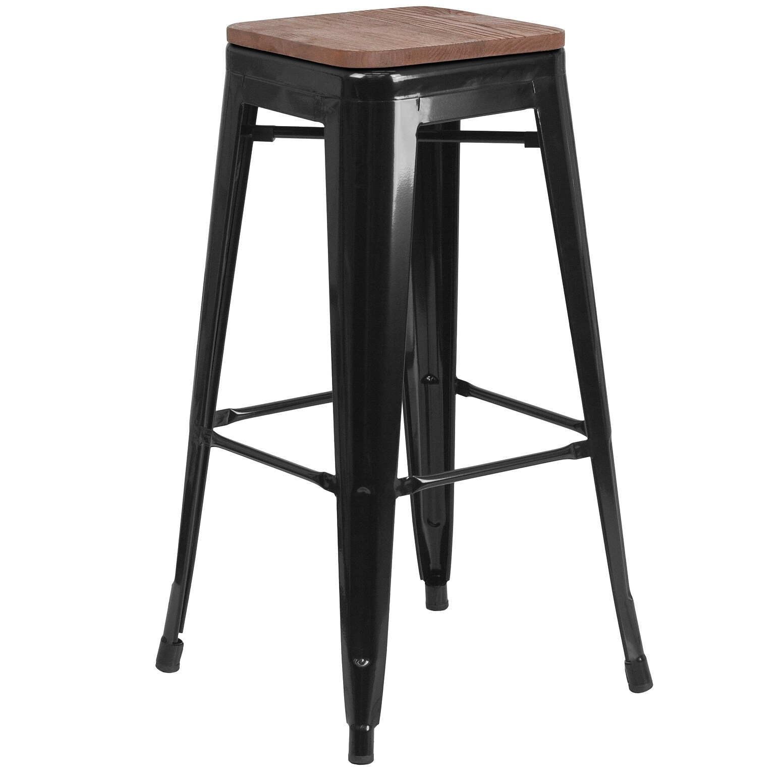 Flash Furniture Lily Industrial Metal Barstool without Back, Black (CH3132030BKW)