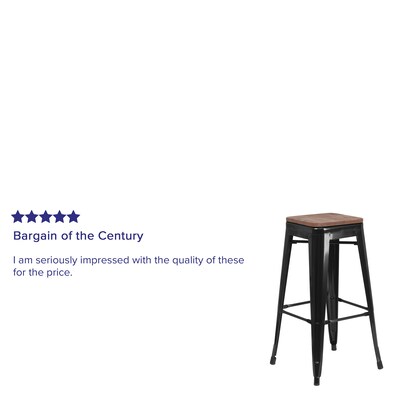 Flash Furniture Lily Industrial Metal Barstool without Back, Black (CH3132030BKW)