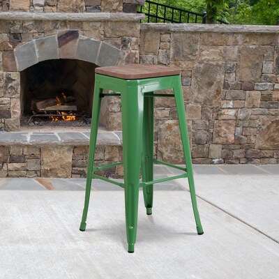 Flash Furniture Lily Industrial Metal Barstool without Back, Green (CH3132030GNW)