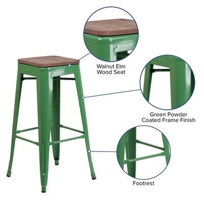 Flash Furniture Lily Industrial Metal Barstool without Back, Green (CH3132030GNW)