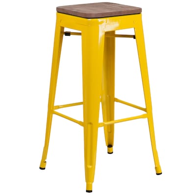 Flash Furniture Lily Industrial Metal Barstool without Back, Yellow, 4-Pieces/Pack (4CH3132030YLW)