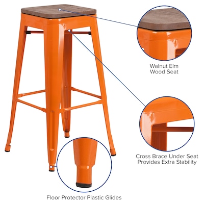 Flash Furniture Lily Industrial Metal Barstool without Back, Orange (CH3132030ORW)