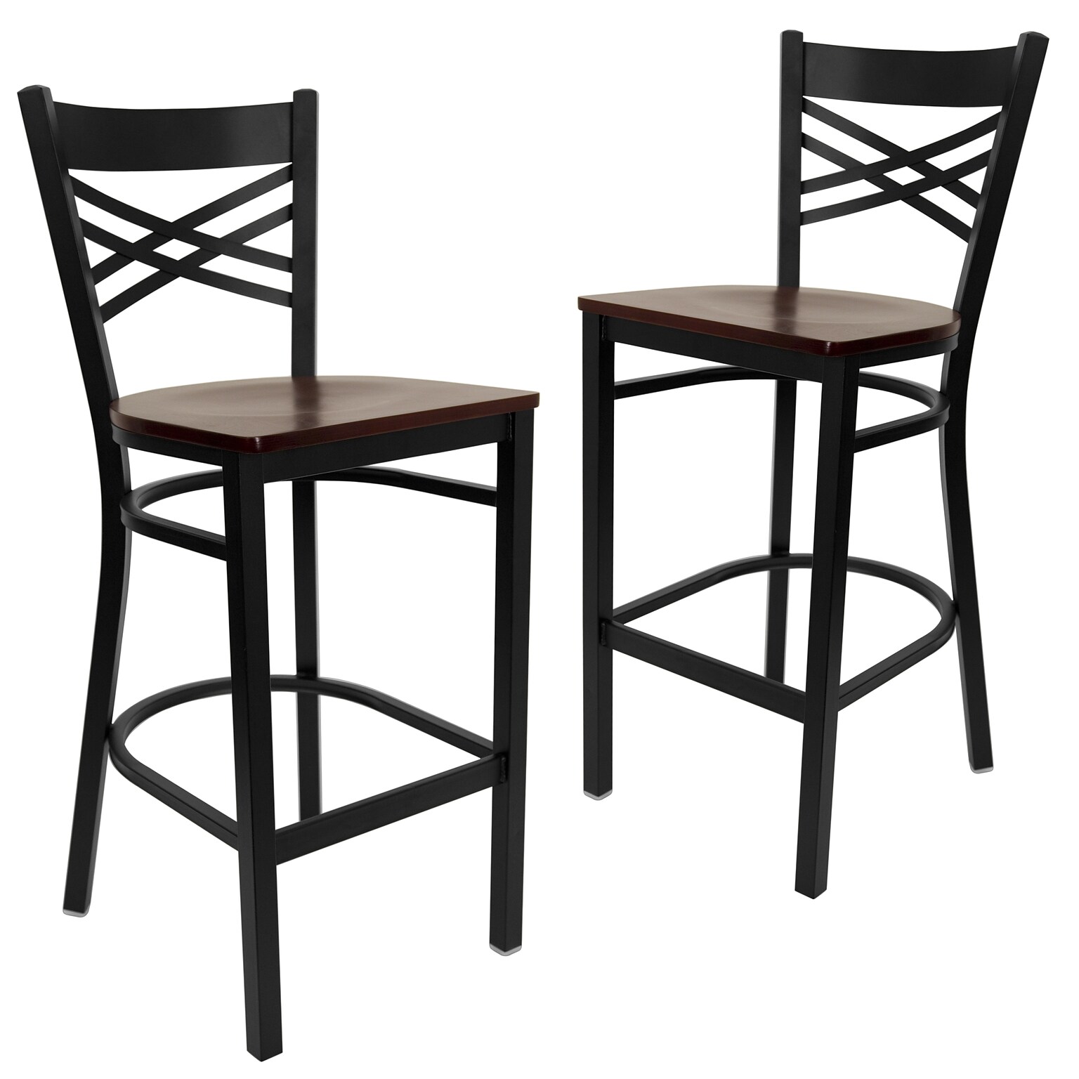Flash Furniture HERCULES Series Traditional Metal X-Back Barstool, Black/Mahogany Wood Seat, 2-Pieces/Pack (2XU6FOBXBARMAW)
