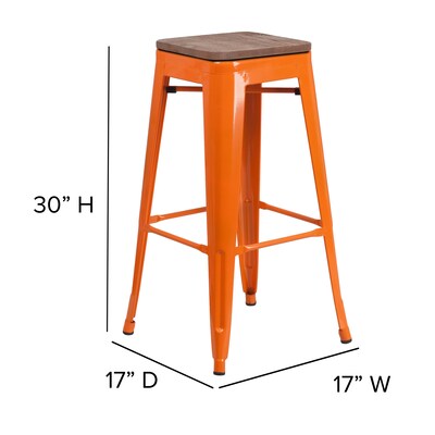 Flash Furniture Lily Industrial Metal Barstool without Back, Orange (CH3132030ORW)
