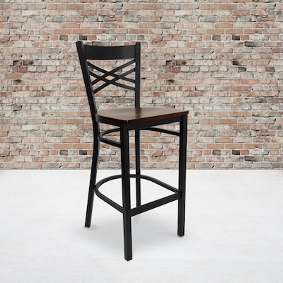 Flash Furniture HERCULES Series Traditional Metal X-Back Barstool, Black/Mahogany Wood Seat, 2-Pieces/Pack (2XU6FOBXBARMAW)