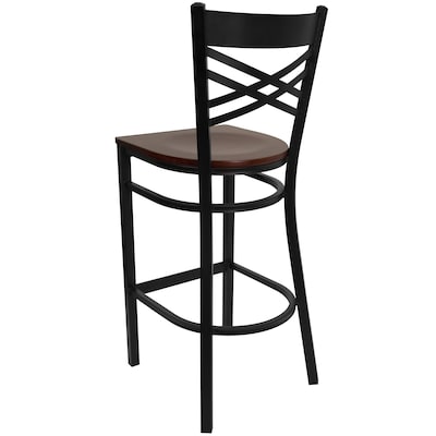 Flash Furniture HERCULES Series Traditional Metal X-Back Barstool, Black/Mahogany Wood Seat, 2-Pieces/Pack (2XU6FOBXBARMAW)