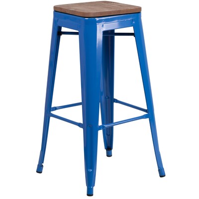 Flash Furniture Lily Industrial Metal Barstool without Back, Blue (CH3132030BLW)