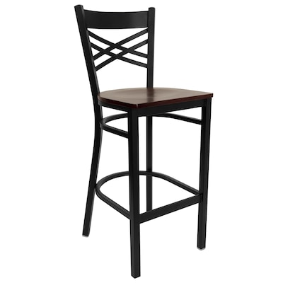 Flash Furniture HERCULES Series Traditional Metal X-Back Barstool, Black/Mahogany Wood Seat, 2-Pieces/Pack (2XU6FOBXBARMAW)