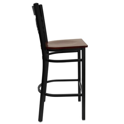 Flash Furniture HERCULES Series Traditional Metal X-Back Barstool, Black/Mahogany Wood Seat, 2-Pieces/Pack (2XU6FOBXBARMAW)