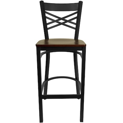 Flash Furniture HERCULES Series Traditional Metal X-Back Barstool, Black/Mahogany Wood Seat, 2-Pieces/Pack (2XU6FOBXBARMAW)