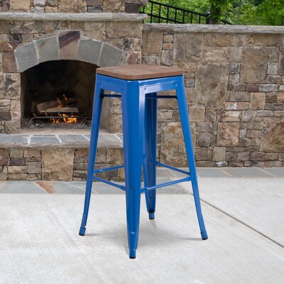 Flash Furniture Lily Industrial Metal Barstool without Back, Blue (CH3132030BLW)