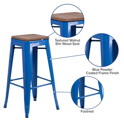 Flash Furniture Lily Industrial Metal Barstool without Back, Blue (CH3132030BLW)