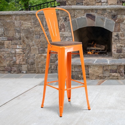 Flash Furniture Lily Contemporary Metal Vertical Back Barstool, Orange (CH3132030GBORW)