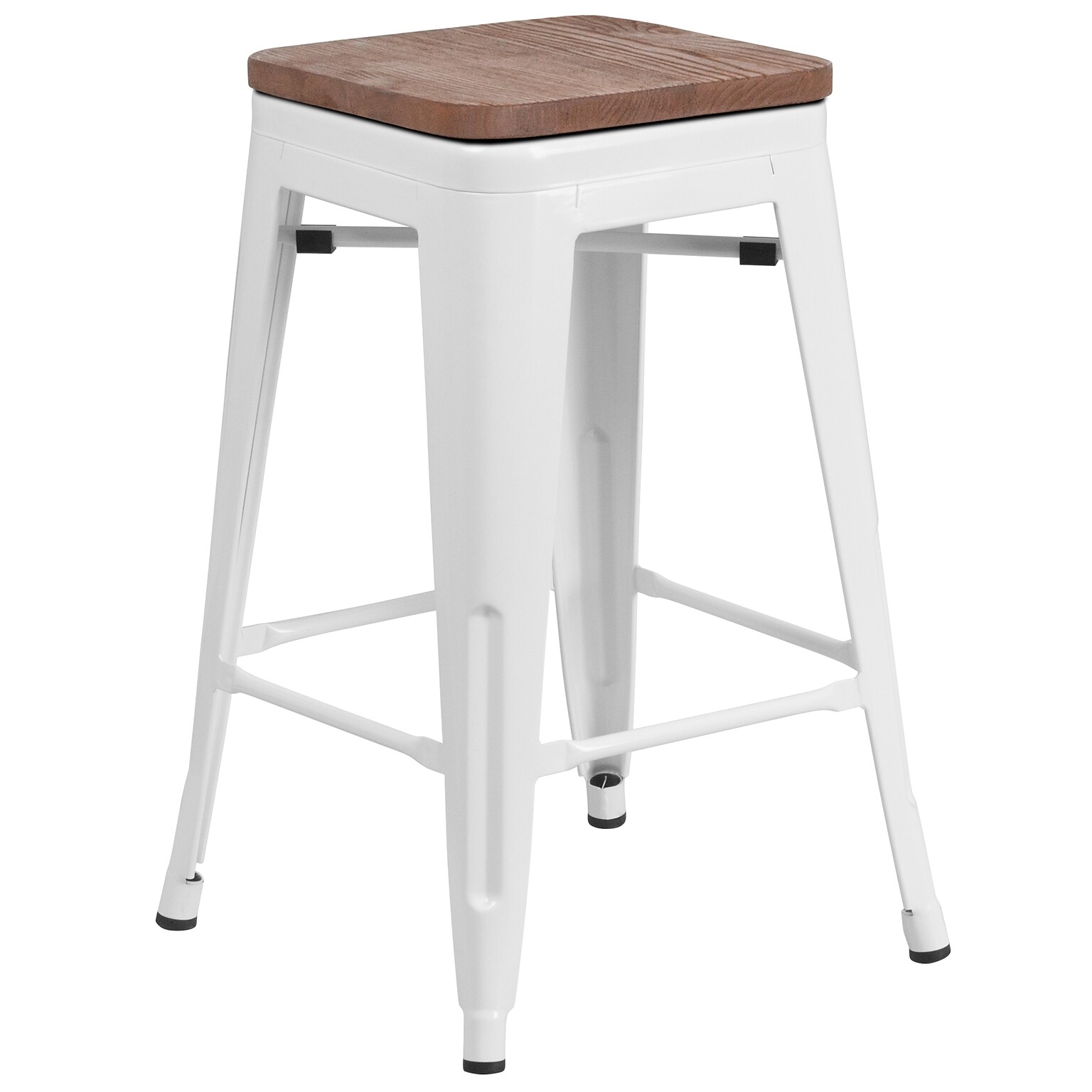 Flash Furniture Lily Industrial Metal Counter Height Stool without Back, White (CH3132024WHW)