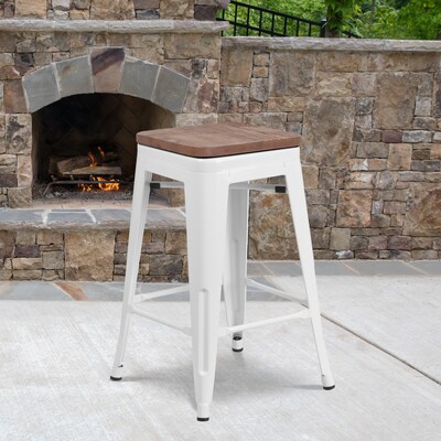 Flash Furniture Lily Industrial Metal Counter Height Stool without Back, White (CH3132024WHW)