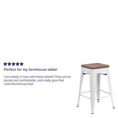 Flash Furniture Lily Industrial Metal Counter Height Stool without Back, White (CH3132024WHW)