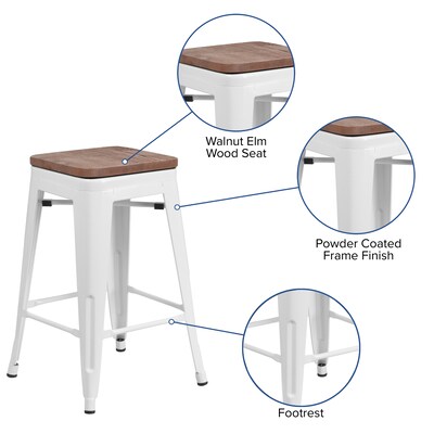 Flash Furniture Lily Industrial Metal Counter Height Stool without Back, White (CH3132024WHW)