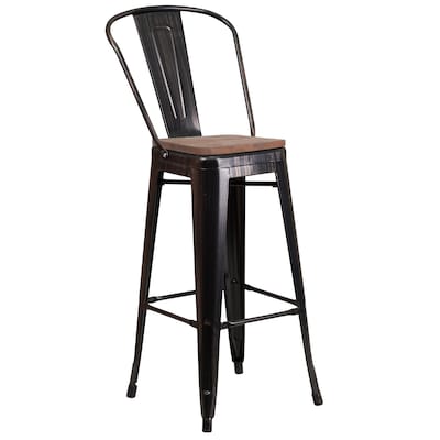 Flash Furniture Lily Contemporary Metal Vertical Back Barstool, Black-Antique Gold (CH3132030GBBQW)