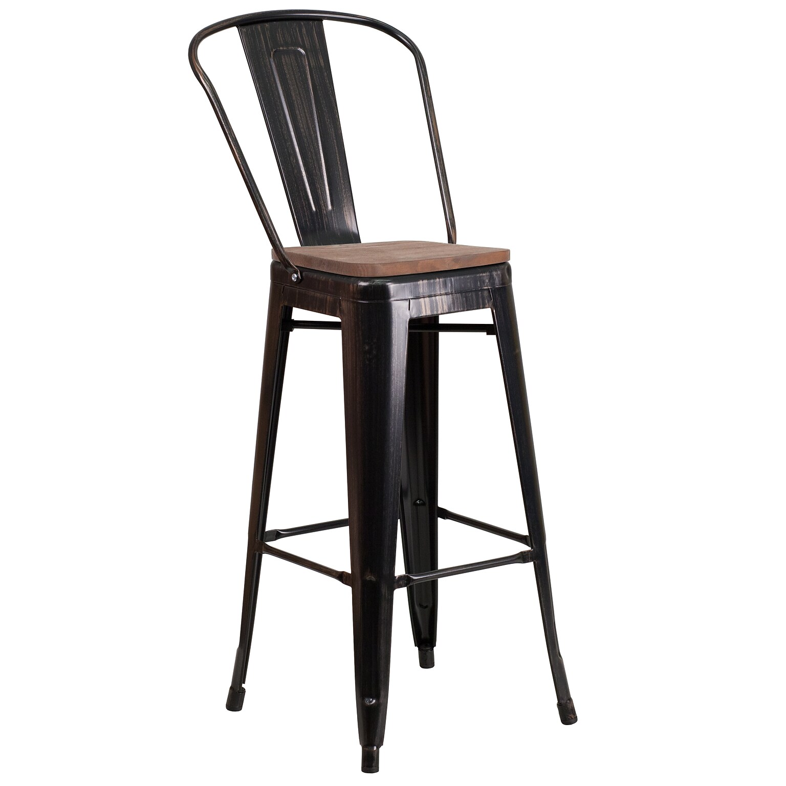 Flash Furniture Lily Contemporary Metal Vertical Back Barstool, Black-Antique Gold (CH3132030GBBQW)