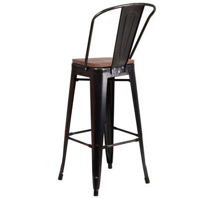 Flash Furniture Lily Contemporary Metal Vertical Back Barstool, Black-Antique Gold (CH3132030GBBQW)