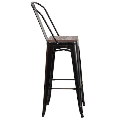 Flash Furniture Lily Contemporary Metal Vertical Back Barstool, Black-Antique Gold (CH3132030GBBQW)