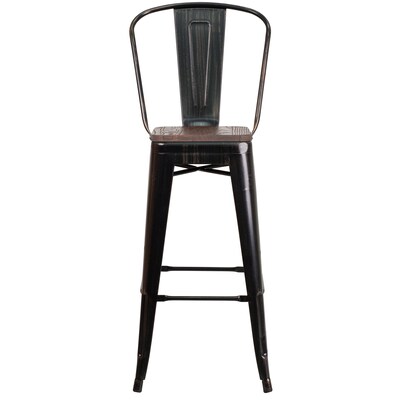 Flash Furniture Lily Contemporary Metal Vertical Back Barstool, Black-Antique Gold (CH3132030GBBQW)