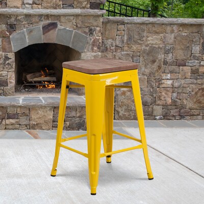 Flash Furniture Lily Industrial Metal Counter Height Stool without Back, Yellow (CH3132024YLW)