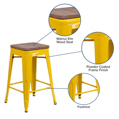 Flash Furniture Lily Industrial Metal Counter Height Stool without Back, Yellow (CH3132024YLW)