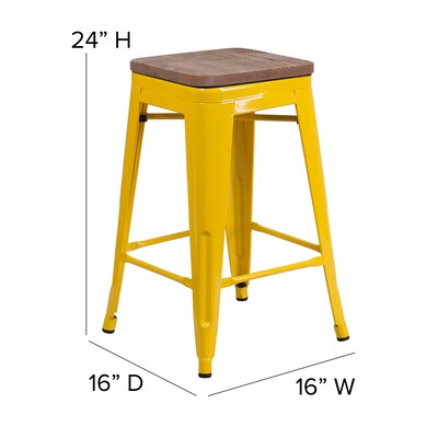 Flash Furniture Lily Industrial Metal Counter Height Stool without Back, Yellow (CH3132024YLW)