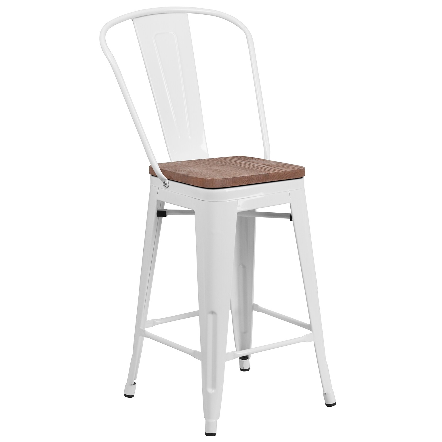 Flash Furniture Lily Contemporary Metal Vertical Back Counter Height Stool, White (CH3132024GBWHW)