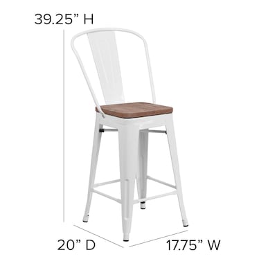 Flash Furniture Lily Contemporary Metal Vertical Back Counter Height Stool, White (CH3132024GBWHW)