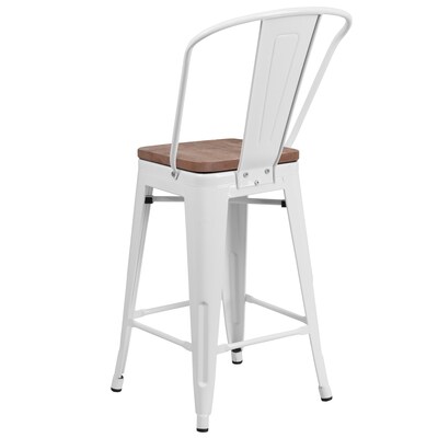 Flash Furniture Lily Contemporary Metal Vertical Back Counter Height Stool, White (CH3132024GBWHW)