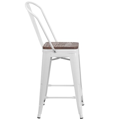 Flash Furniture Lily Contemporary Metal Vertical Back Counter Height Stool, White (CH3132024GBWHW)