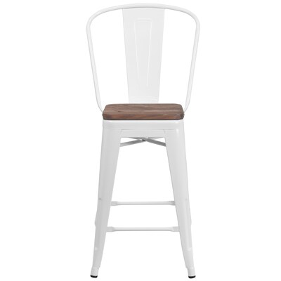 Flash Furniture Lily Contemporary Metal Vertical Back Counter Height Stool, White (CH3132024GBWHW)