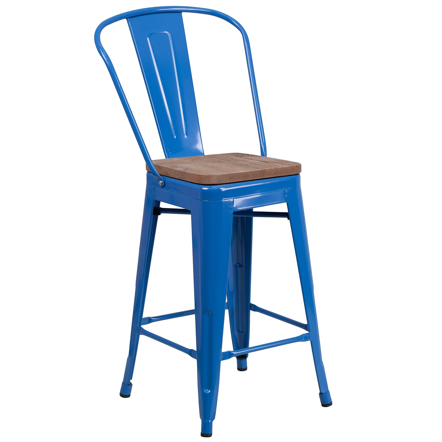 Flash Furniture Lily Contemporary Metal Vertical Back Counter Height Stool, Blue (CH3132024GBBLW)
