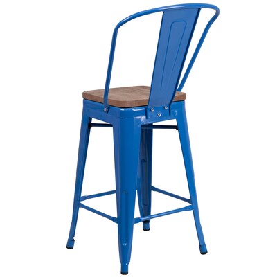 Flash Furniture Lily Contemporary Metal Vertical Back Counter Height Stool, Blue (CH3132024GBBLW)