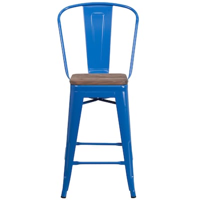 Flash Furniture Lily Contemporary Metal Vertical Back Counter Height Stool, Blue (CH3132024GBBLW)