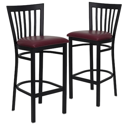 Flash Furniture HERCULES Traditional Metal School House Back Restaurant Barstool, Black/Burgundy, 2-Pieces/Pack (2XU6R8BSCHBBGV)