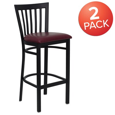 Flash Furniture HERCULES Traditional Metal School House Back Restaurant Barstool, Black/Burgundy, 2-Pieces/Pack (2XU6R8BSCHBBGV)